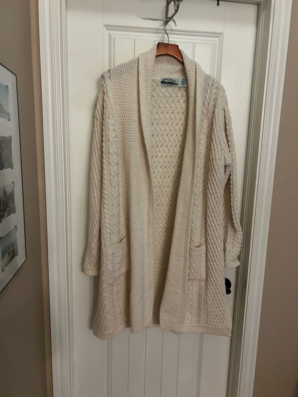 Aran Crafts Cream long Cable Knit Open Cardigan sweater
